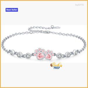 925 Sterling Silver Adjustable Animal Bracelet with Paw Print Design